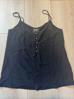 Silk Yumi Kim Black Spaghetti-Strap Cami with Gold Buttons
